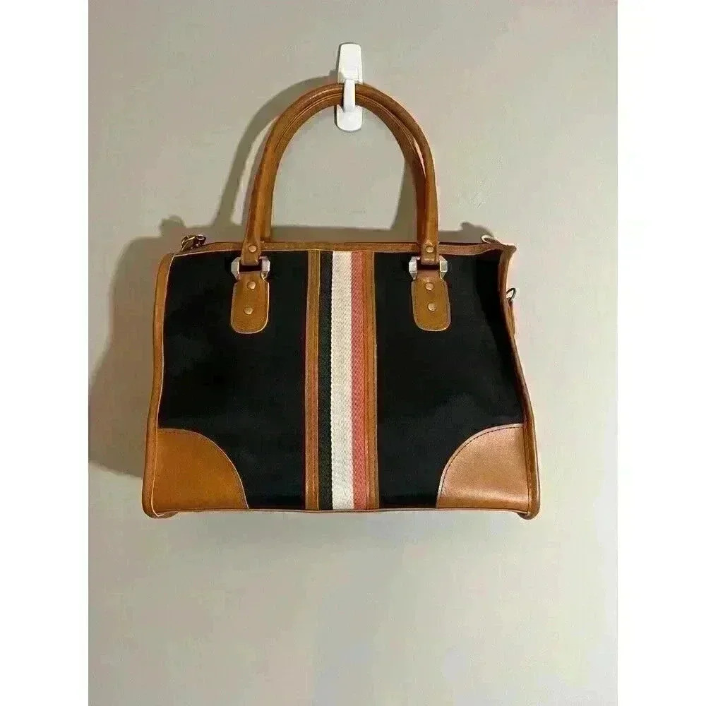 Navy Stripped Top Handle Large Sachel Tote Bag Removable Shoulder Strap